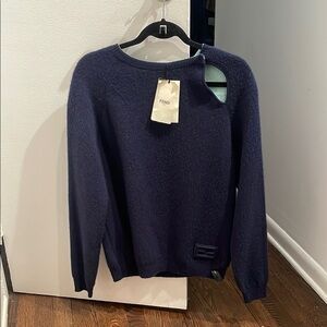 Fendi Navy Cashmere Pullover Long Sleeve Sweater Knit Fabric Size M 48, FZX110